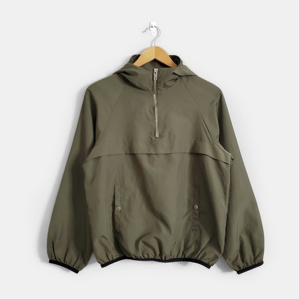 ZARA Green Quarter Zip Hooded Lightweight Windbreaker Jacket